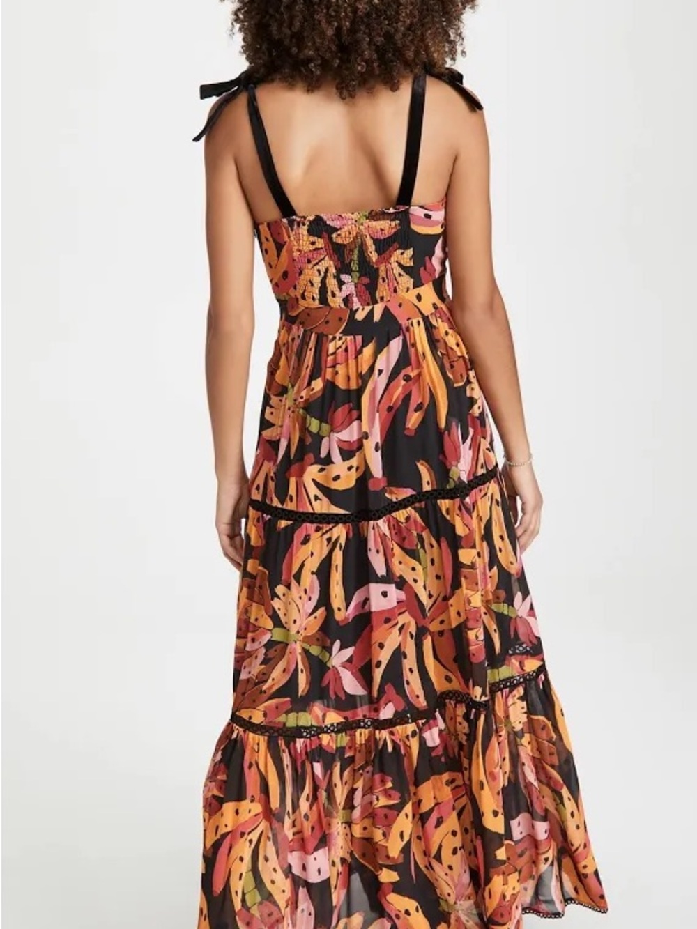 FARM Rio Black Maxi Dress with Pink, Orange & Yellow Floral Print - Picture 2 of 5